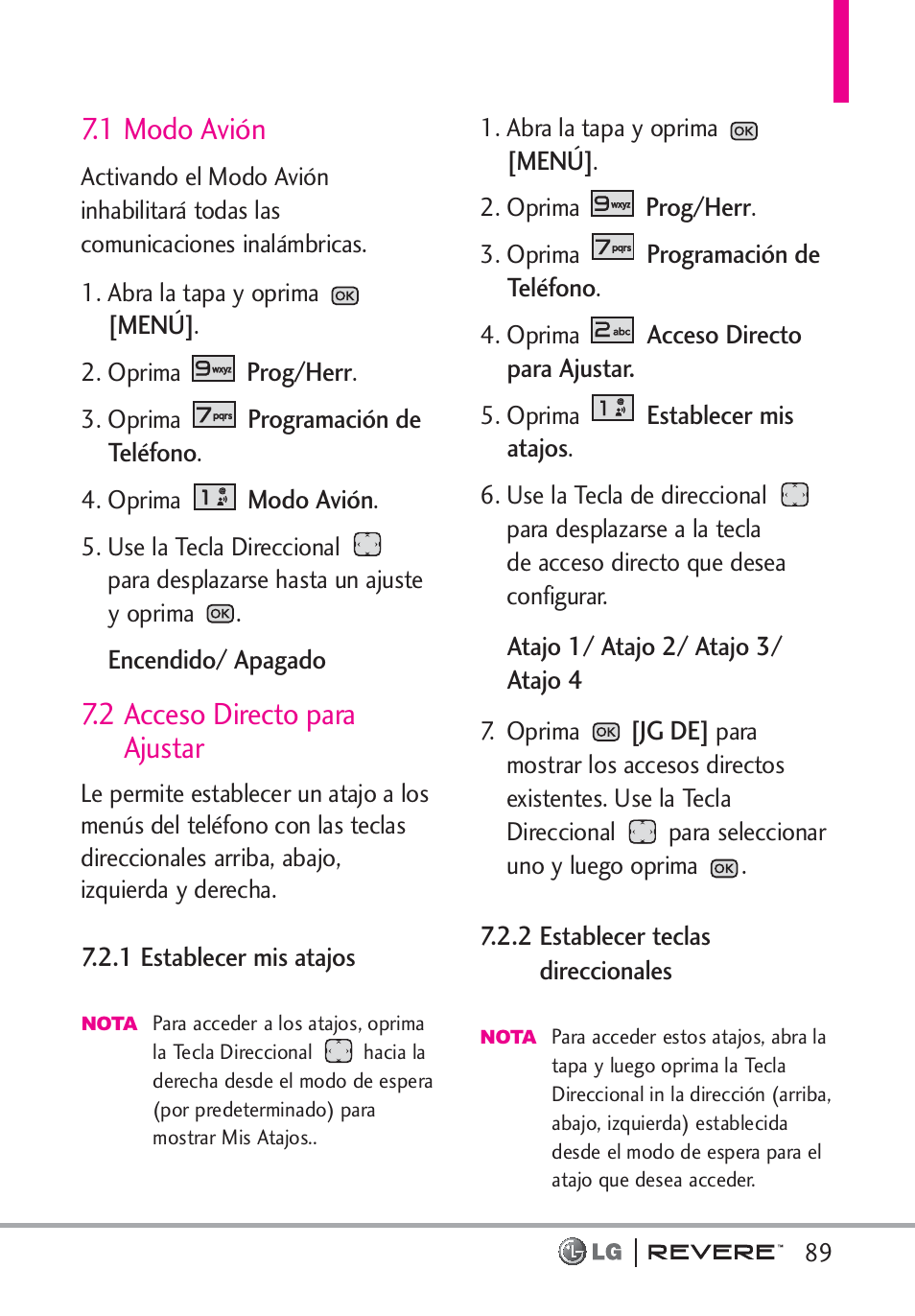 1 modo avión, 2 acceso directo para ajustar | LG LGVN150 User Manual | Page 222 / 275