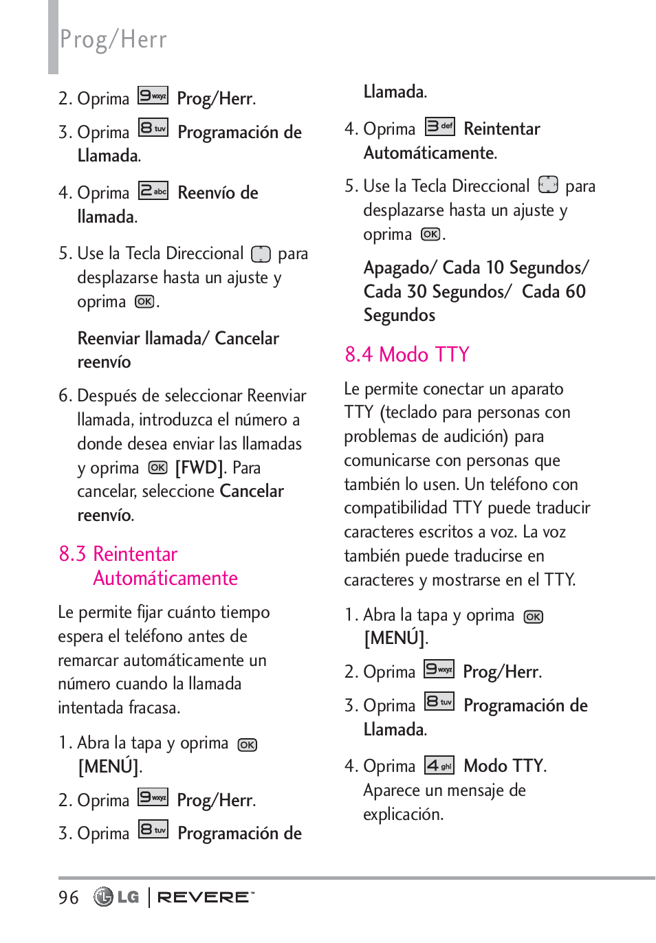 Prog/herr, 3 reintentar automáticamente, 4 modo tty | LG LGVN150 User Manual | Page 229 / 275