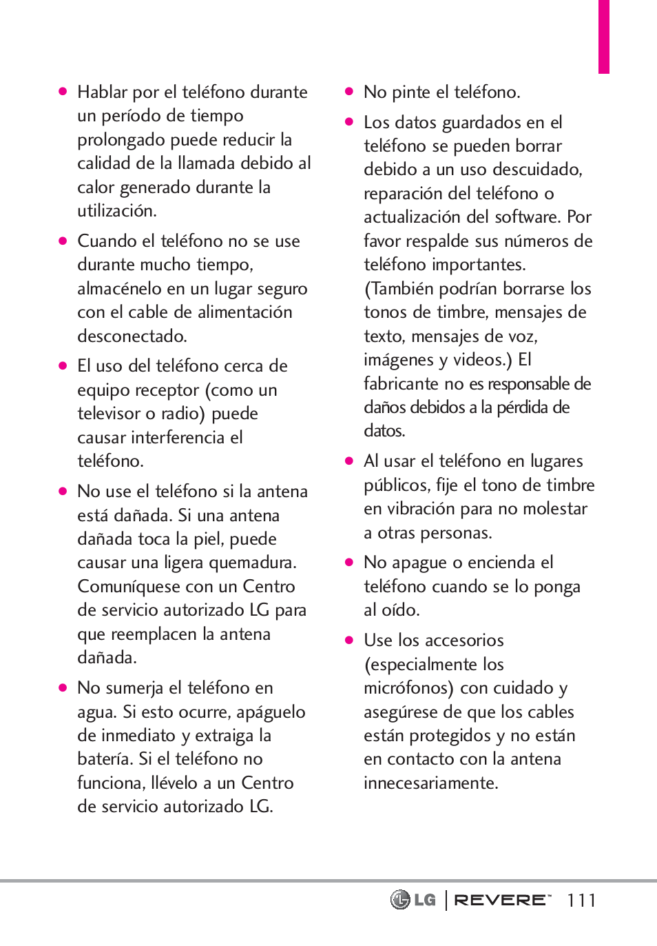 No pinte el teléfono | LG LGVN150 User Manual | Page 244 / 275