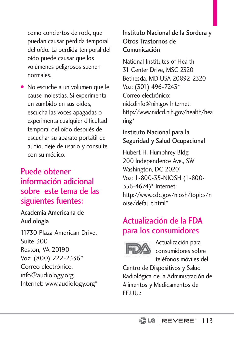 Actualización de la fda para los consumidores | LG LGVN150 User Manual | Page 246 / 275