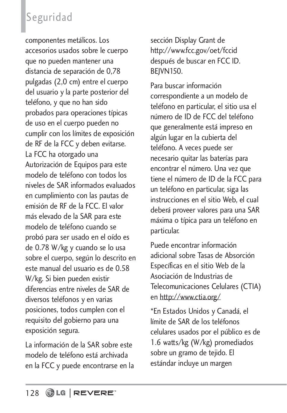 Seguridad | LG LGVN150 User Manual | Page 261 / 275