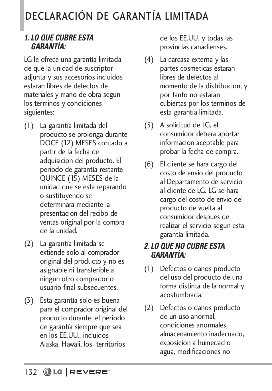 Declaración de garantía limitada | LG LGVN150 User Manual | Page 265 / 275