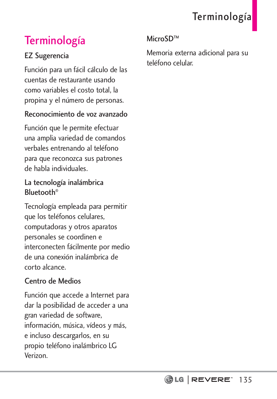 Terminología | LG LGVN150 User Manual | Page 268 / 275