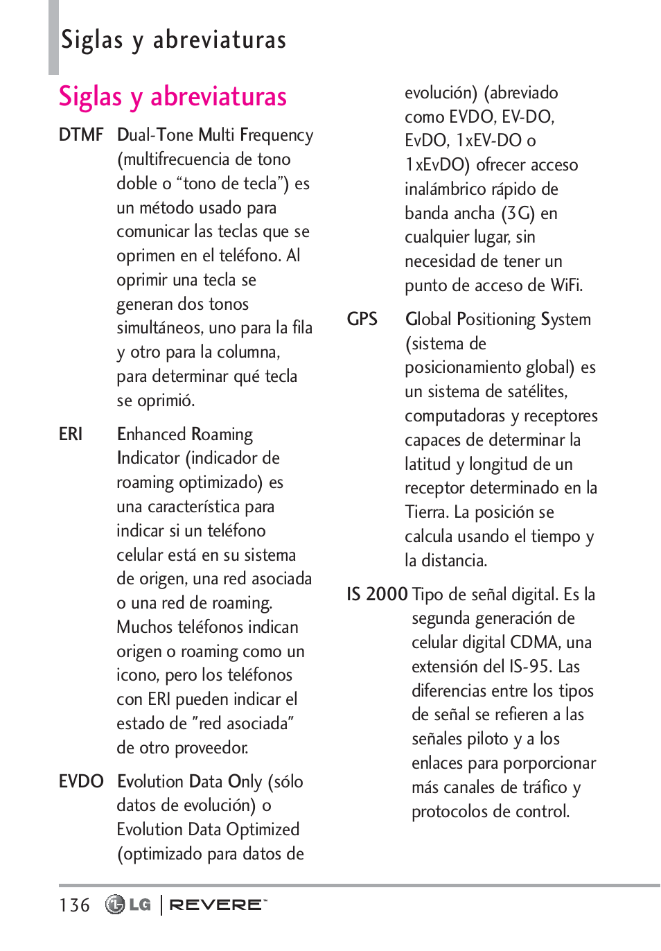 Siglas y abreviaturas | LG LGVN150 User Manual | Page 269 / 275