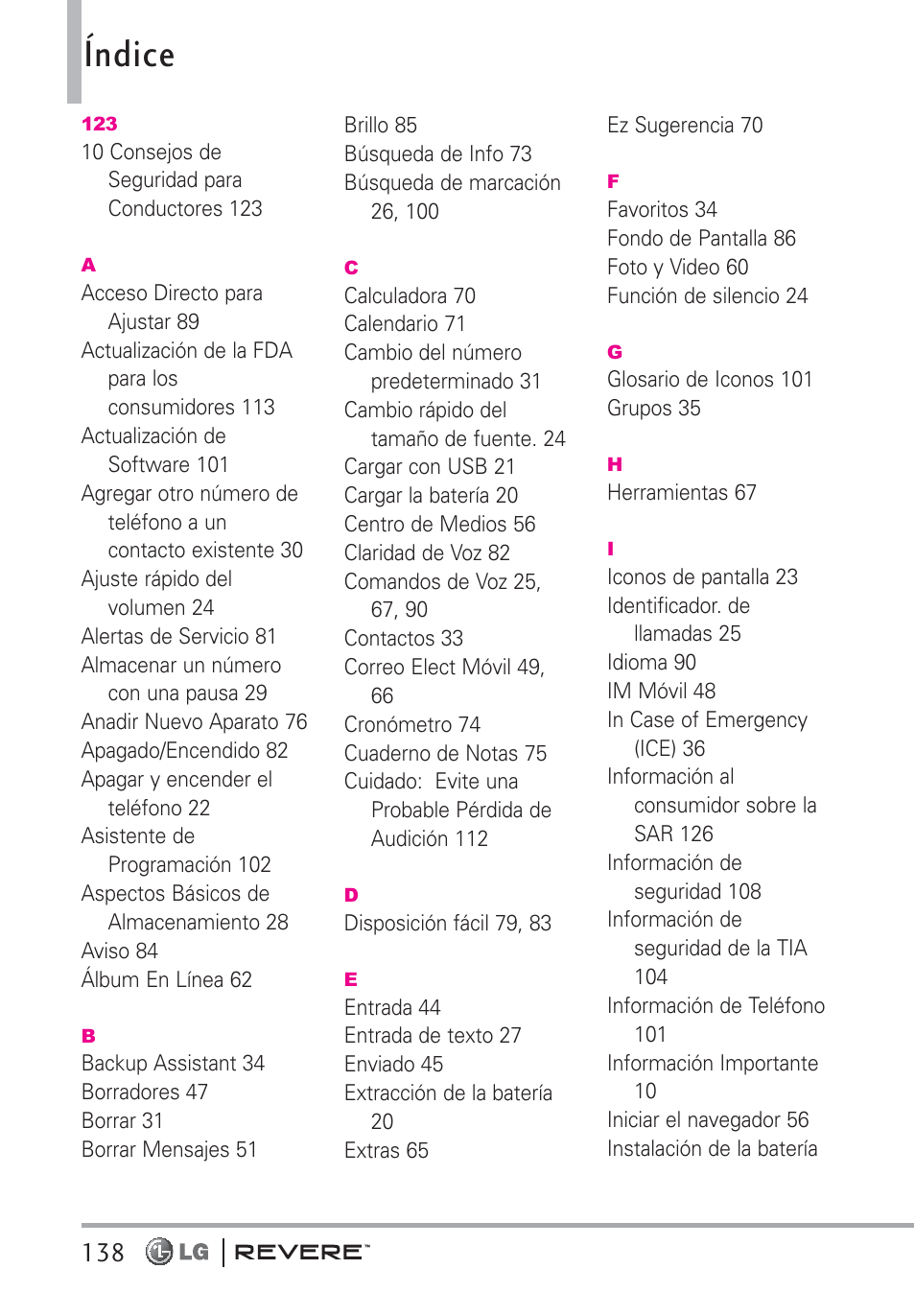 Índice | LG LGVN150 User Manual | Page 271 / 275