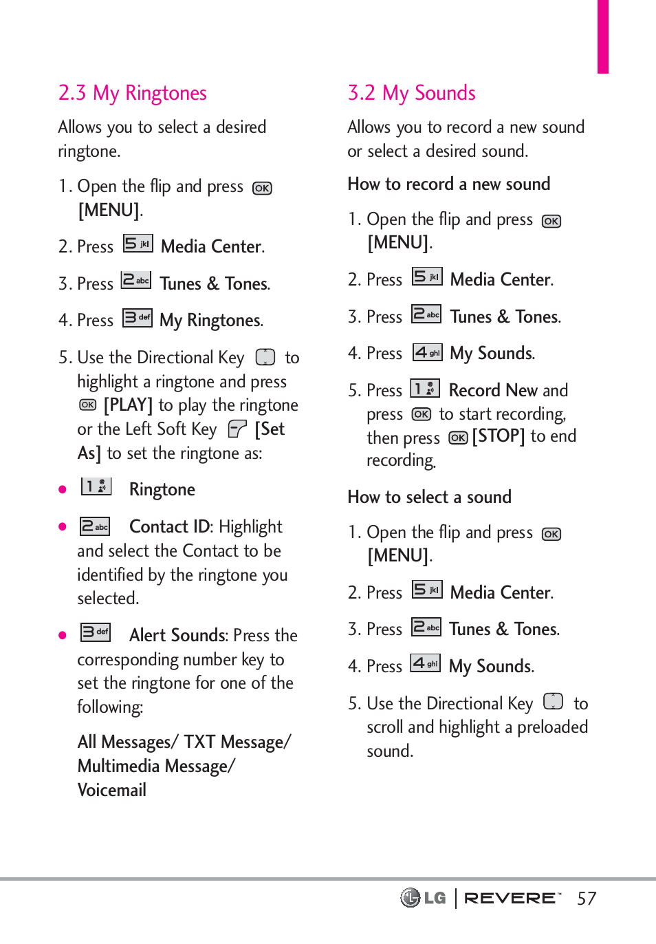 3 my ringtones, 2 my sounds | LG LGVN150 User Manual | Page 59 / 275