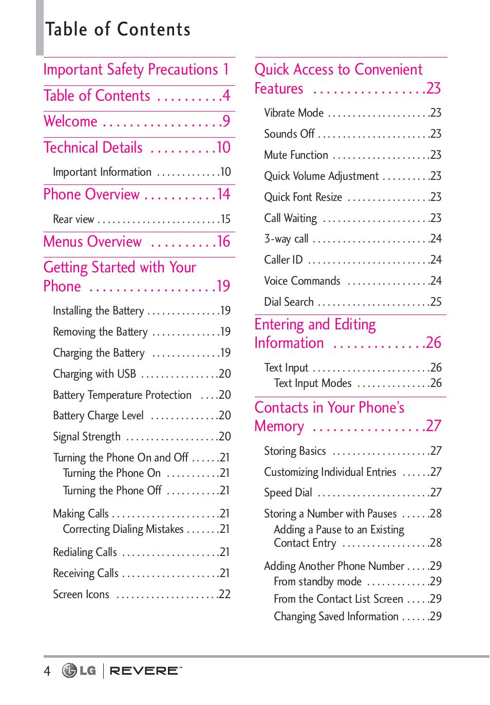 LG LGVN150 User Manual | Page 6 / 275