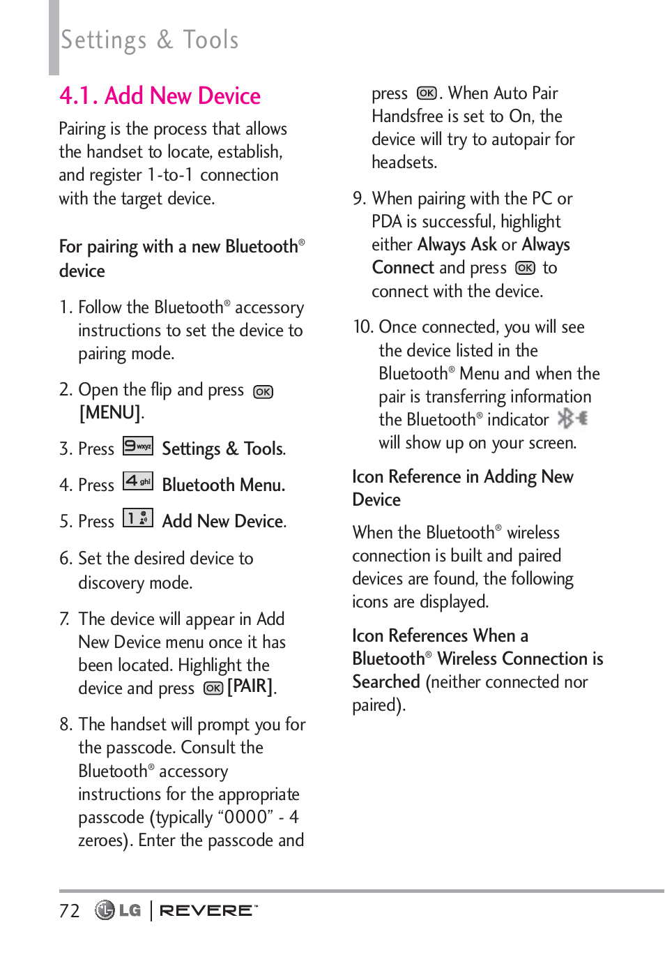 Settings & tools, Add new device | LG LGVN150 User Manual | Page 74 / 275