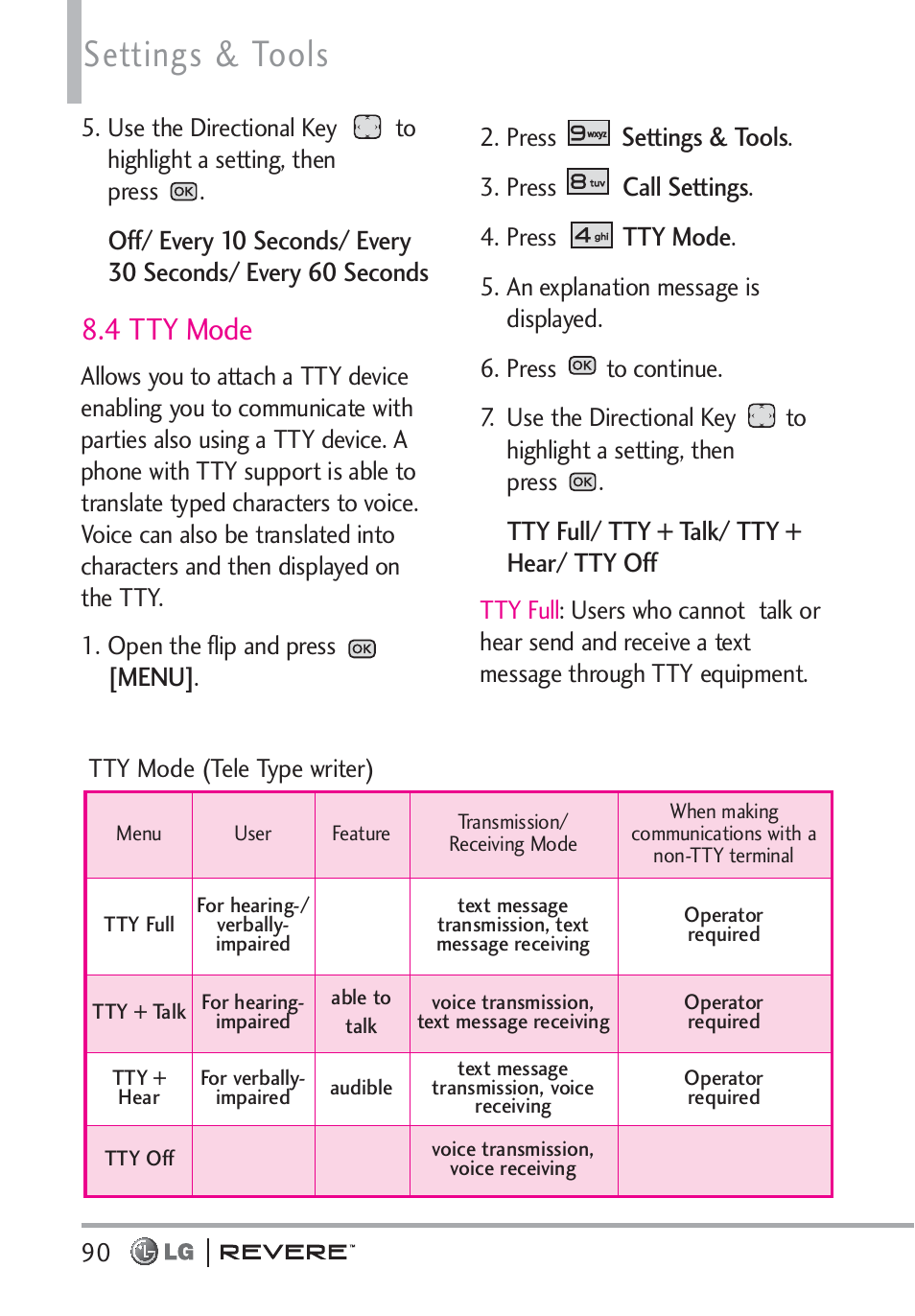 Settings & tools, 4 tty mode | LG LGVN150 User Manual | Page 92 / 275