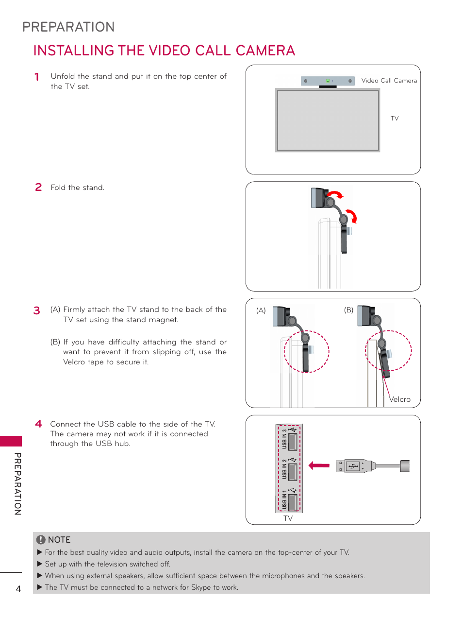 Installing the video call camera, Preparation | LG AN-VC400 User Manual | Page 4 / 14