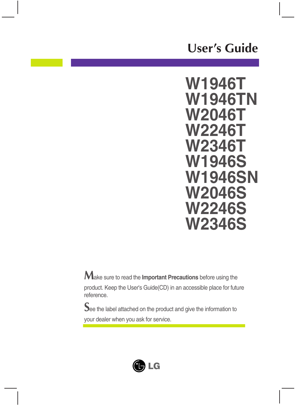 LG W2246S-BF User Manual | 38 pages