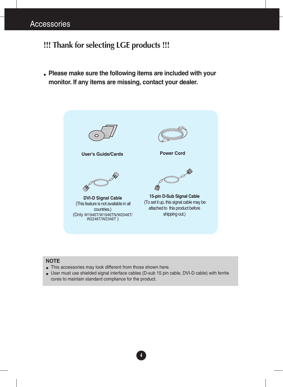 Accessories | LG W2246S-BF User Manual | Page 5 / 38