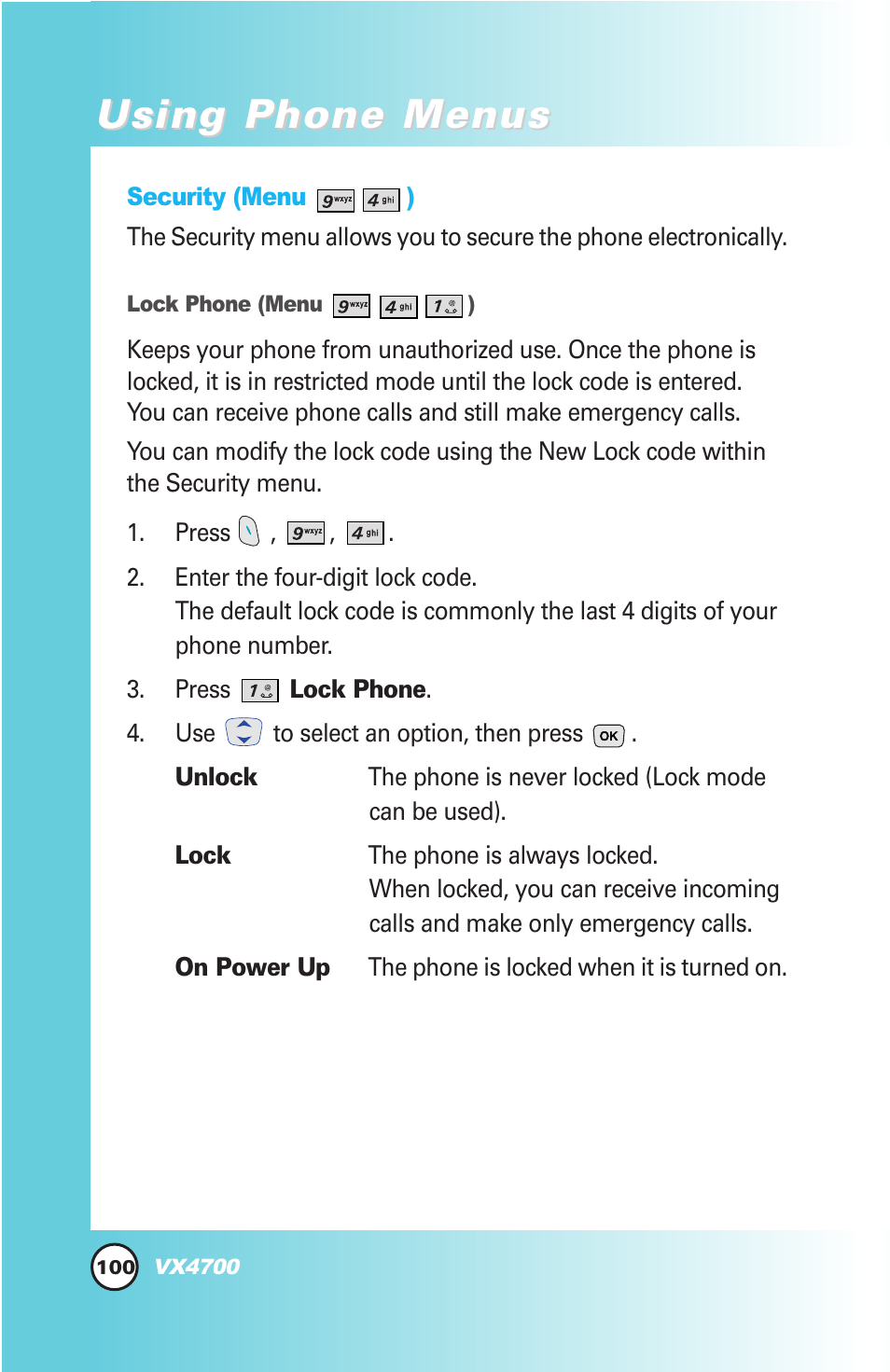 Using phone menus | LG VX4700 User Manual | Page 101 / 138