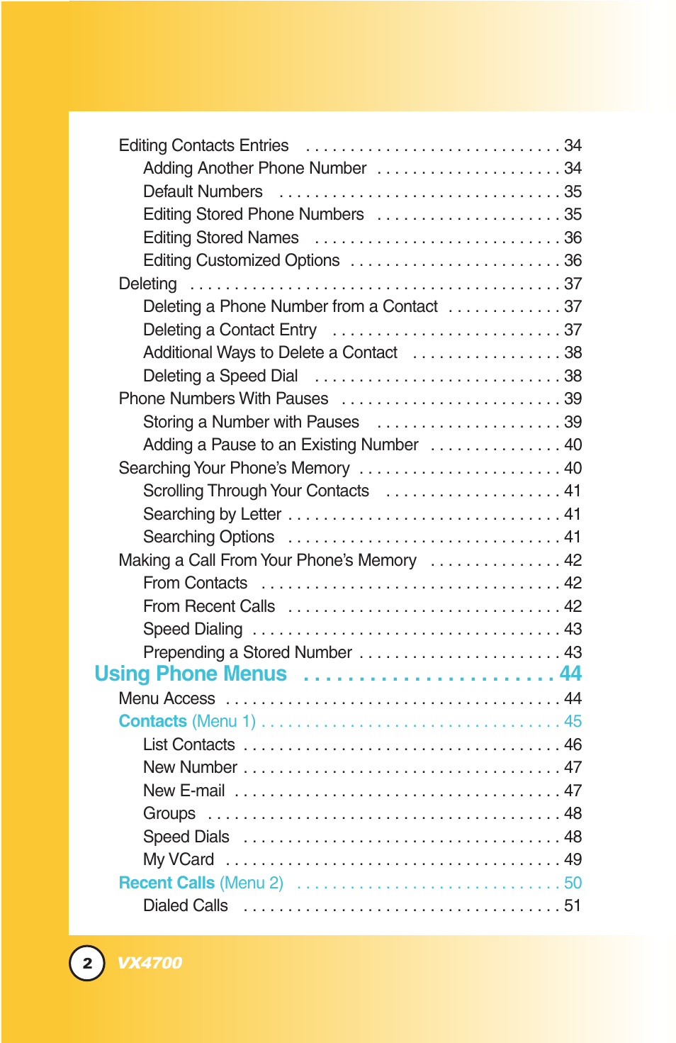 Using phone menus | LG VX4700 User Manual | Page 3 / 138