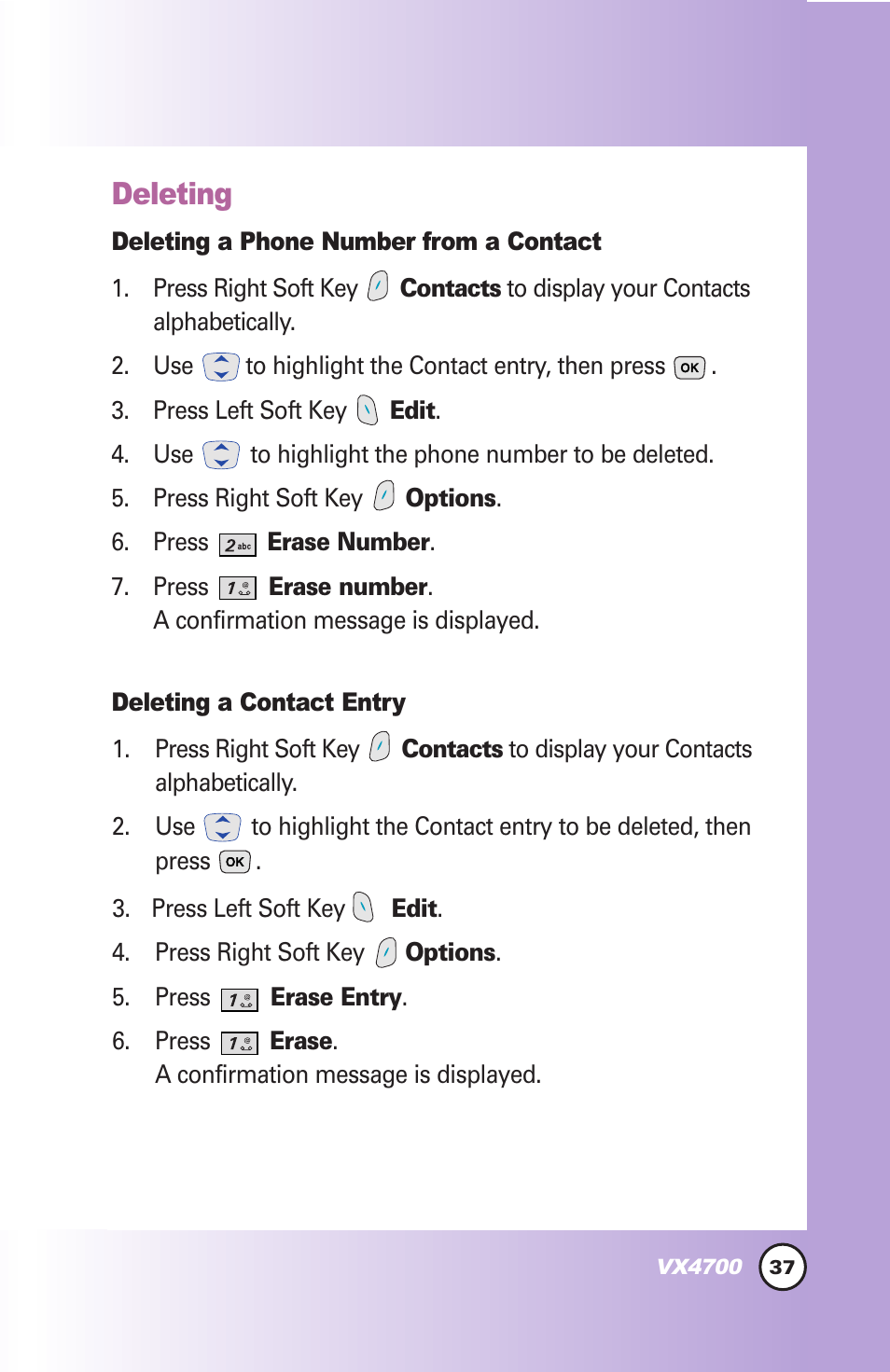 Deleting | LG VX4700 User Manual | Page 38 / 138