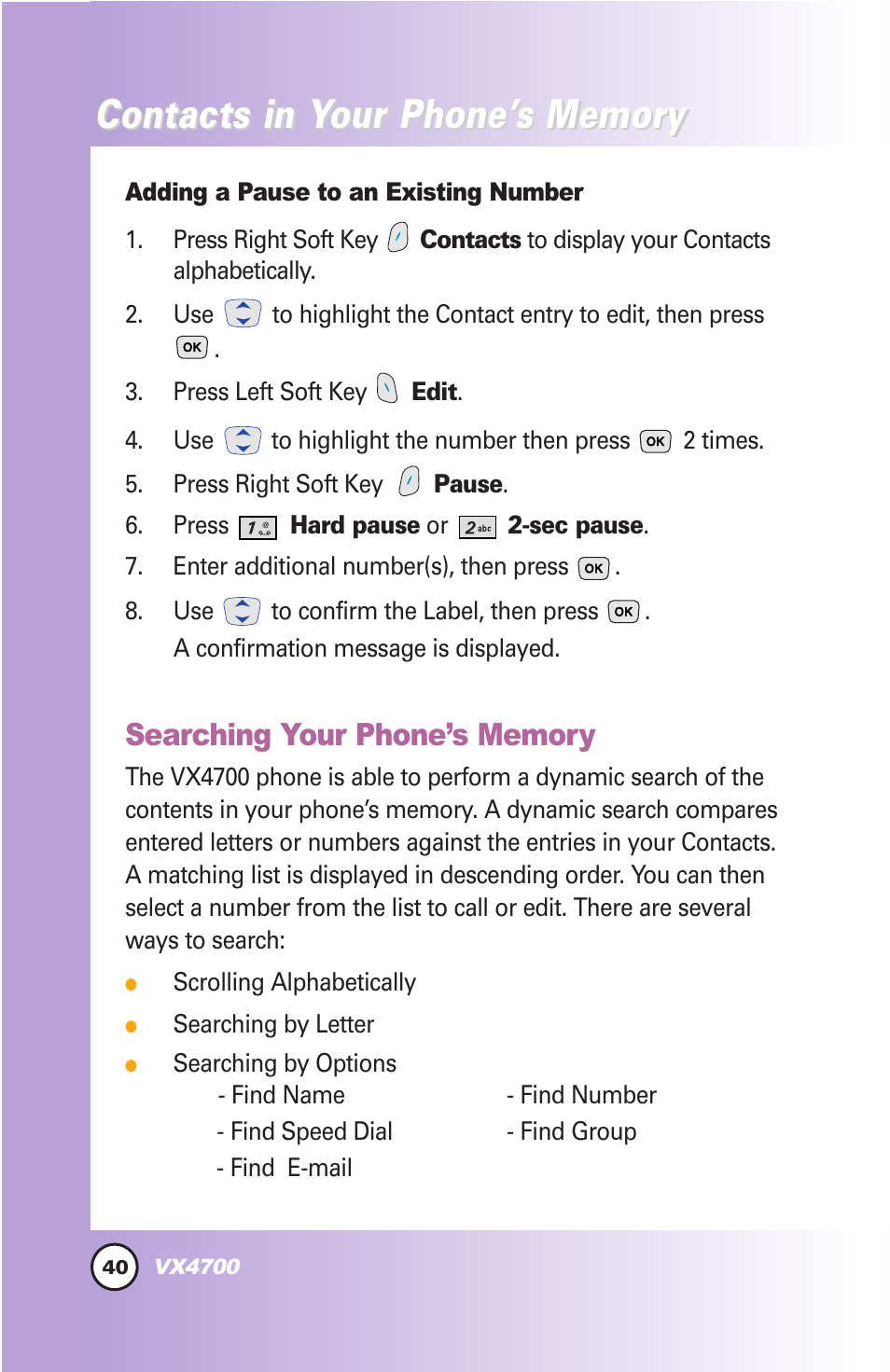 Contacts in y | LG VX4700 User Manual | Page 41 / 138