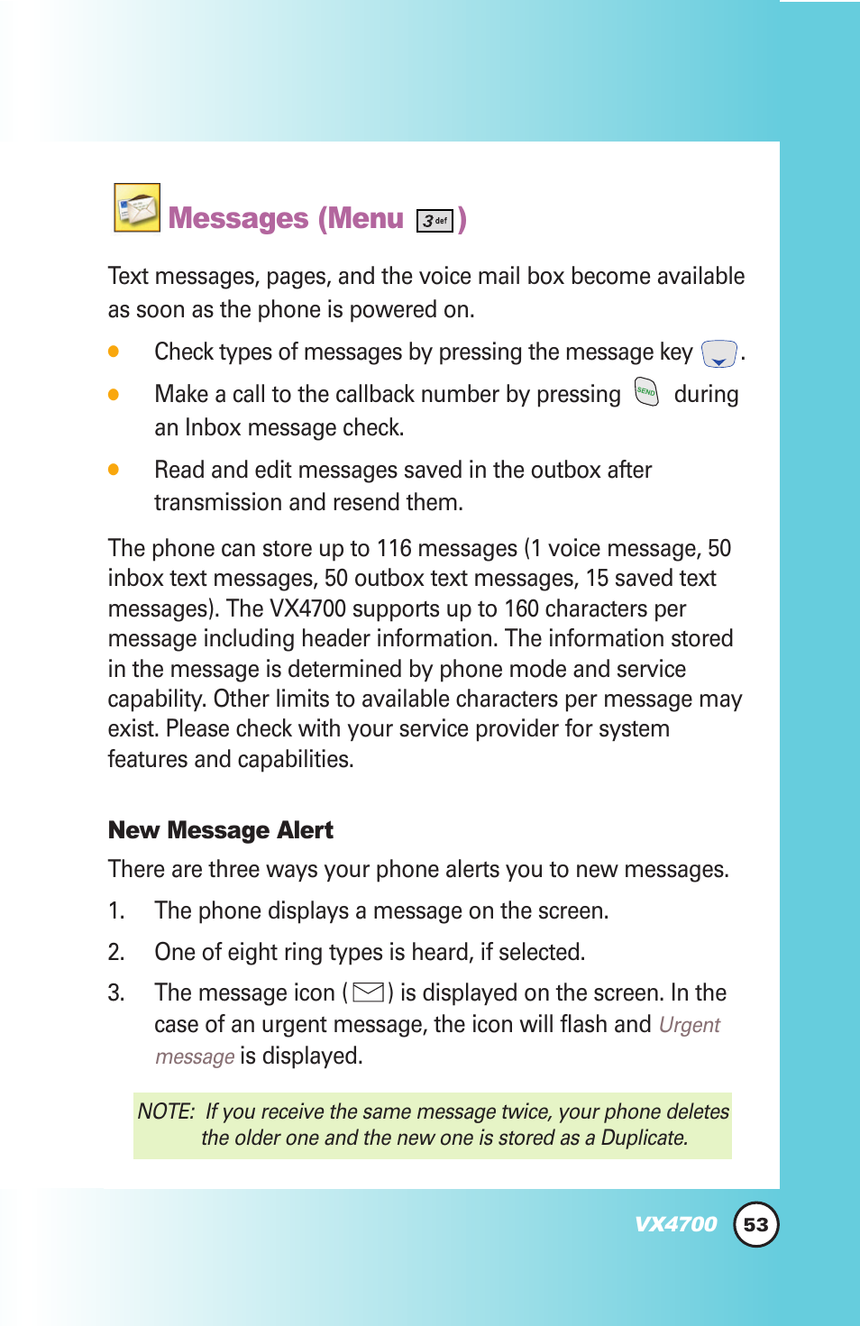 Messages (menu ) | LG VX4700 User Manual | Page 54 / 138