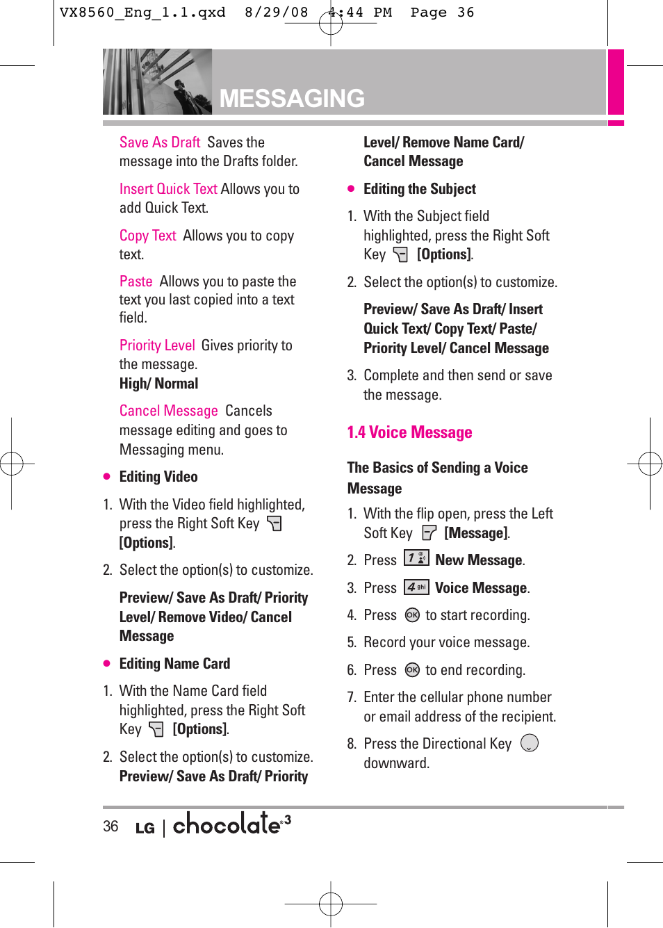 Messaging | LG LGVX8560LK User Manual | Page 38 / 288