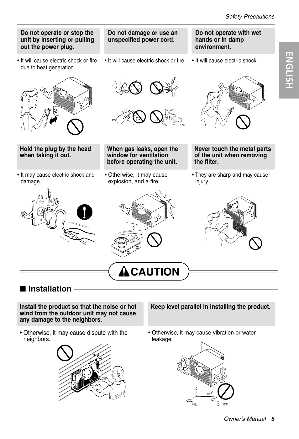 Caution, English, Installation | LG LT121CNR User Manual | Page 5 / 48