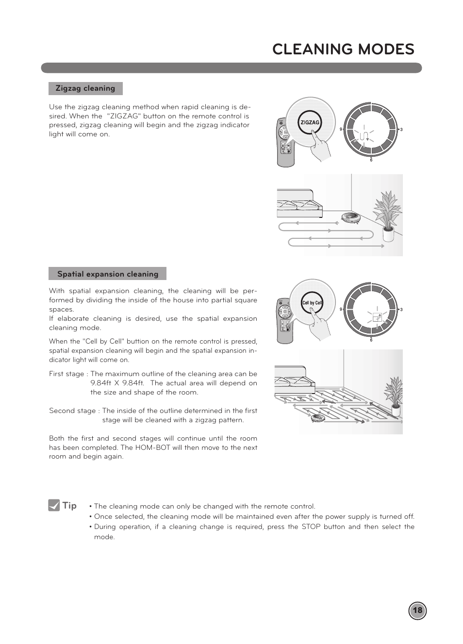 Cleaning modes | LG LRV5900 User Manual | Page 21 / 40