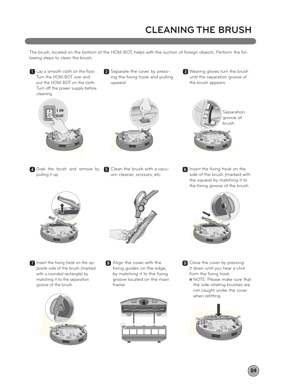 Cleaning the brush | LG LRV5900 User Manual | Page 27 / 40