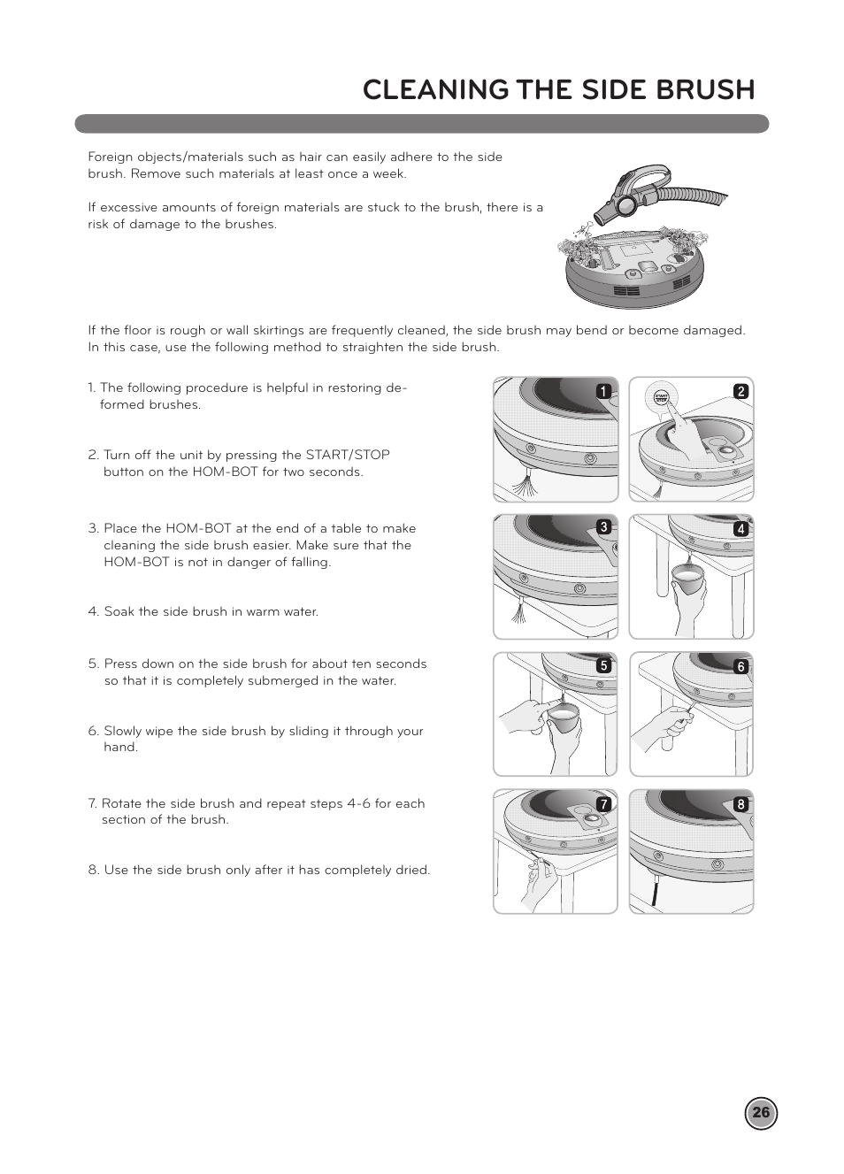 Cleaning the side brush | LG LRV5900 User Manual | Page 29 / 40