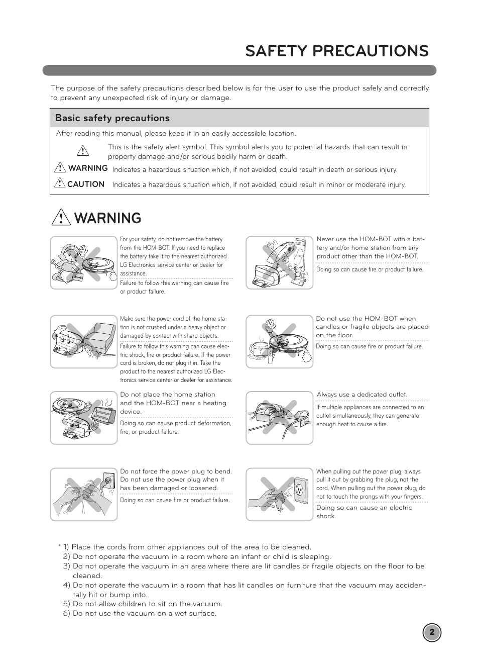 Safety precautions, Warning, Basic safety precautions | LG LRV5900 User Manual | Page 5 / 40