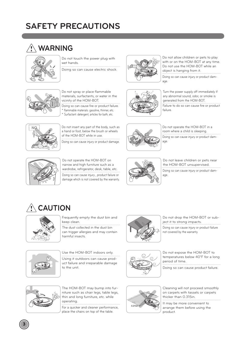 Safety precautions, Warning caution | LG LRV5900 User Manual | Page 6 / 40