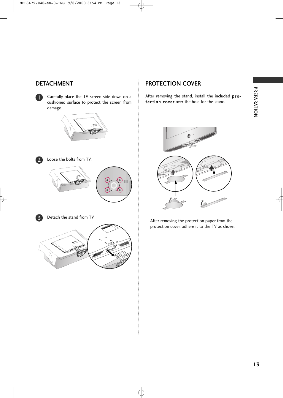 Detachment, Protection cover | LG 42PG60-UA User Manual | Page 15 / 42