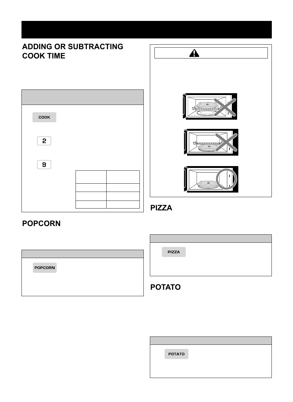 Operation, Adding or subtracting cook time, Popcorn | Pizza, Potato, Caution | LG LMV1925SBQ User Manual | Page 16 / 32