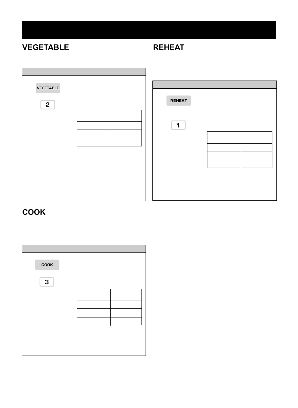 Operation, Cook, Reheat | Vegetable | LG LMV1925SBQ User Manual | Page 17 / 32