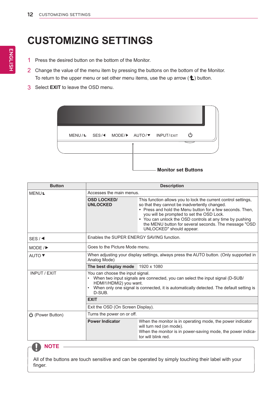 Customizing settings | LG 27EA83R-D User Manual | Page 12 / 26