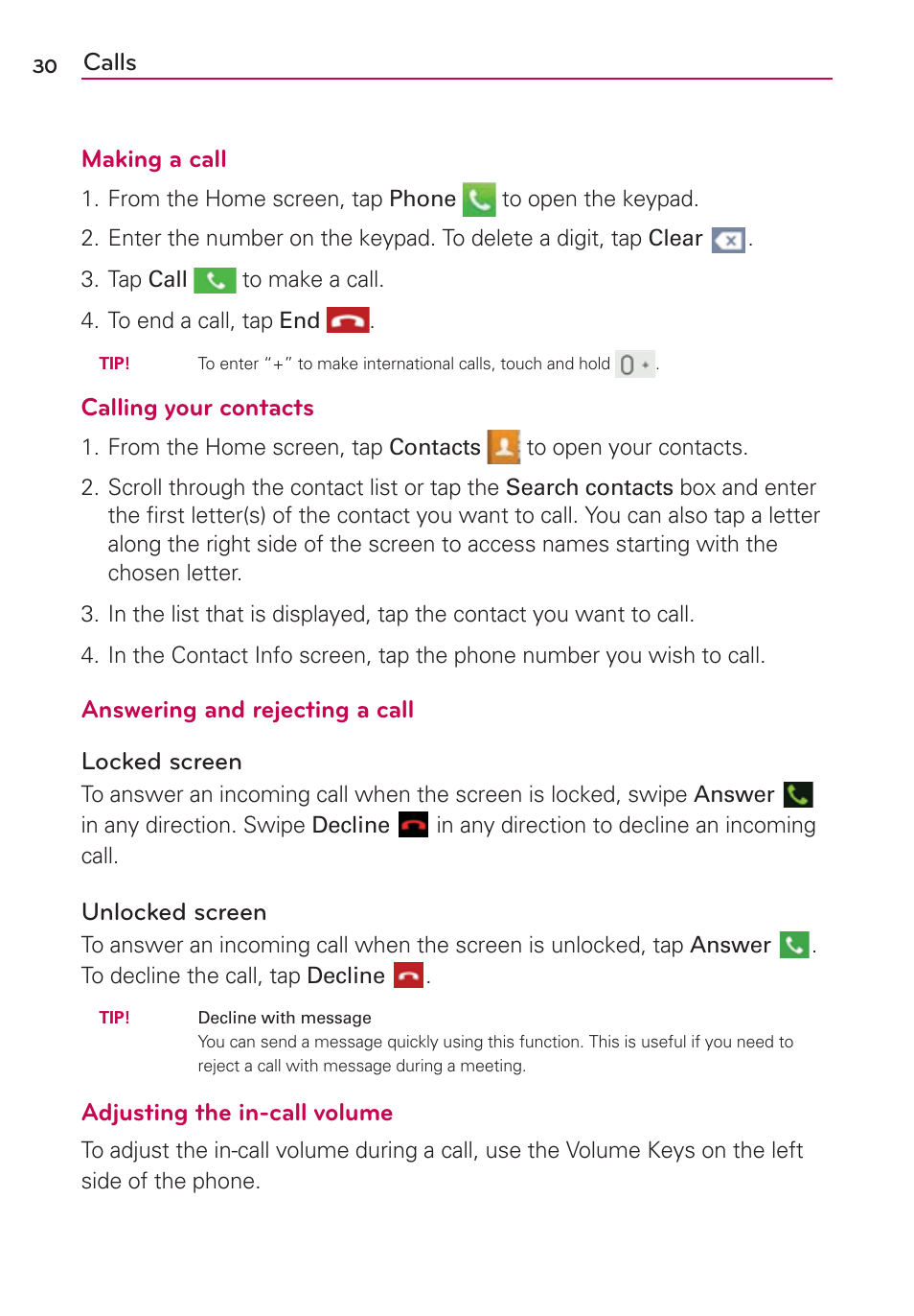 Calls | LG MS659 User Manual | Page 32 / 121
