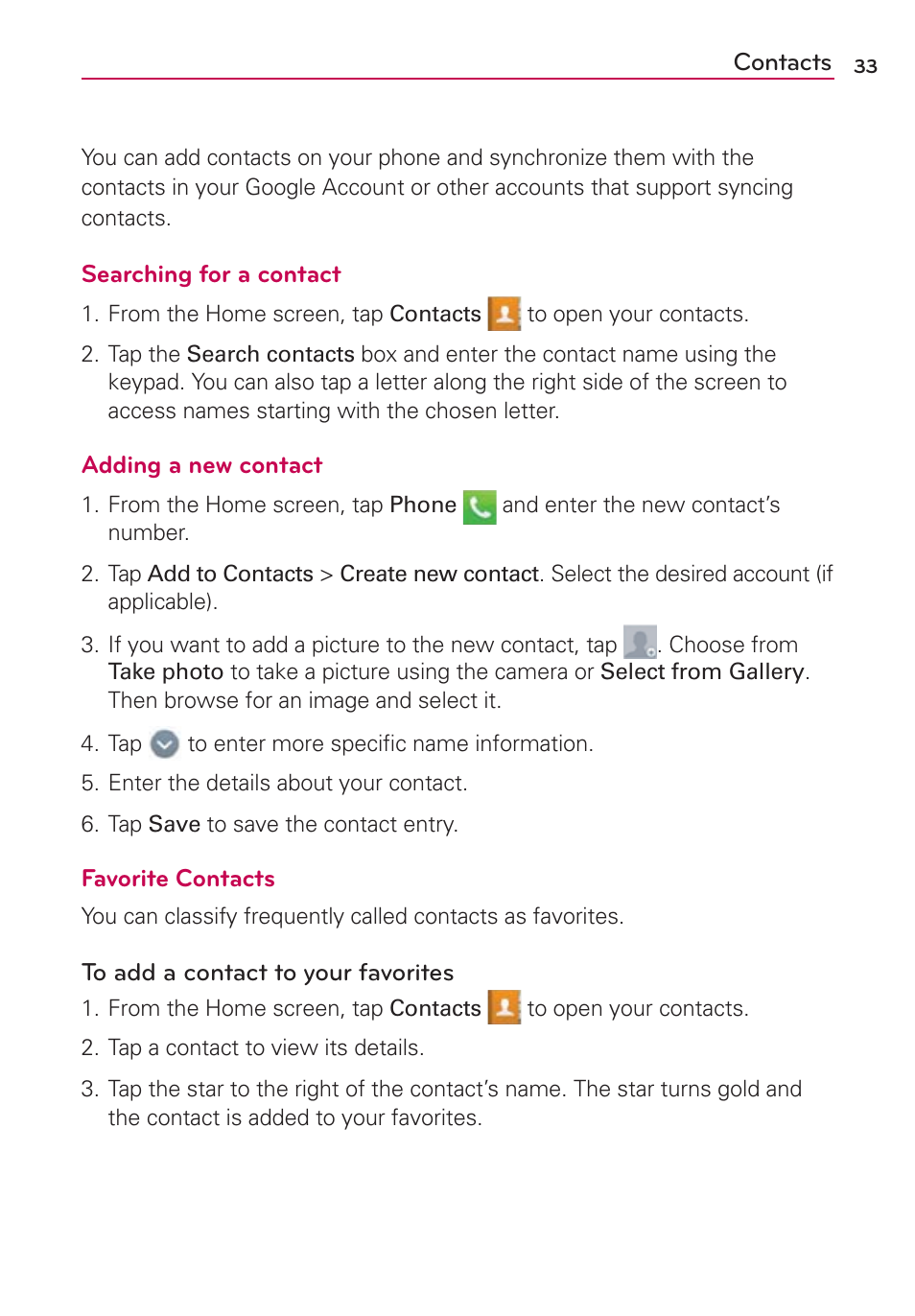 Contacts | LG MS659 User Manual | Page 35 / 121