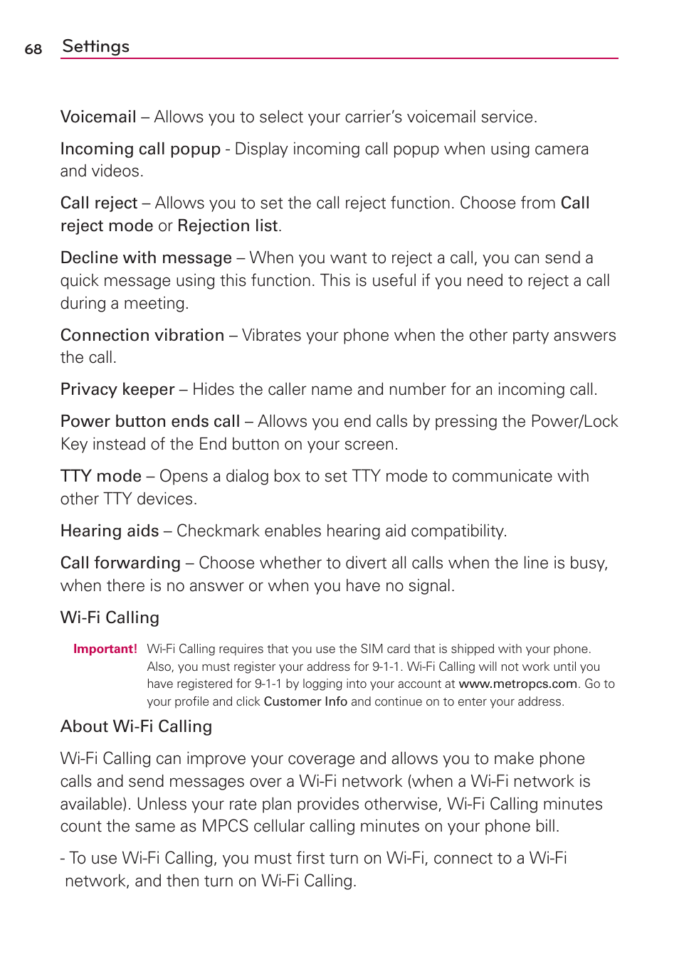 Settings | LG MS659 User Manual | Page 70 / 121