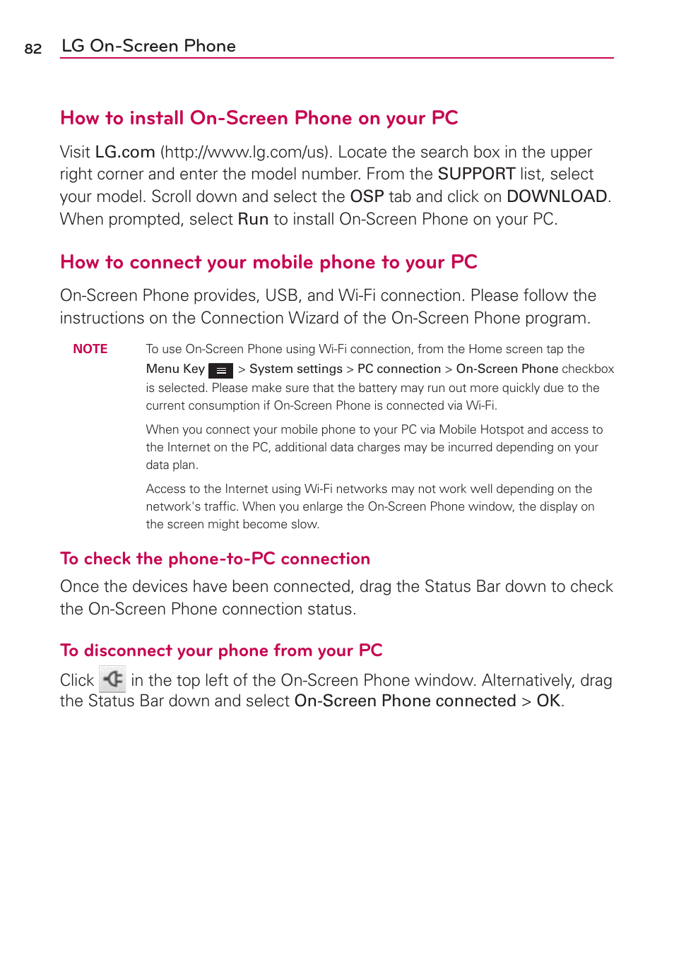 How to install on-screen phone on your pc, How to connect your mobile phone to your pc, Lg on-screen phone | LG MS659 User Manual | Page 84 / 121