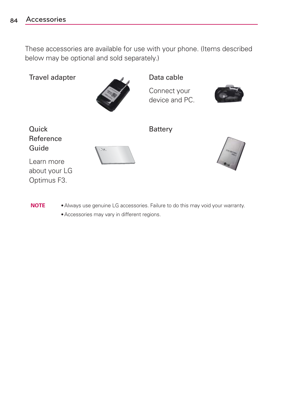 Accessories | LG MS659 User Manual | Page 86 / 121