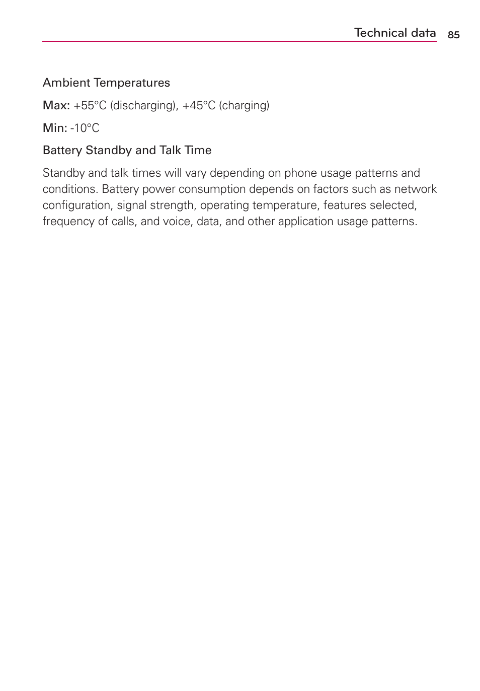 Technical data | LG MS659 User Manual | Page 87 / 121