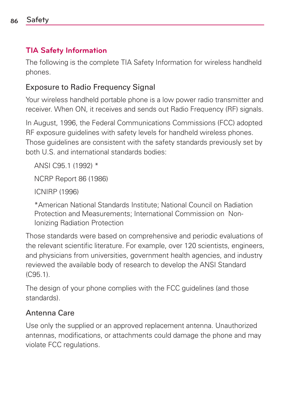 Safety | LG MS659 User Manual | Page 88 / 121