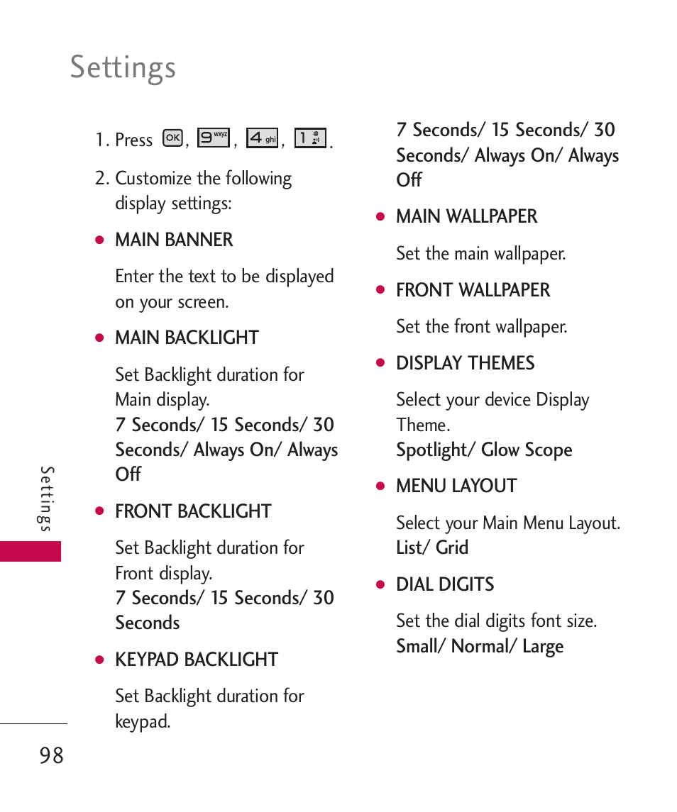 Settings | LG LGAX8370 User Manual | Page 100 / 338