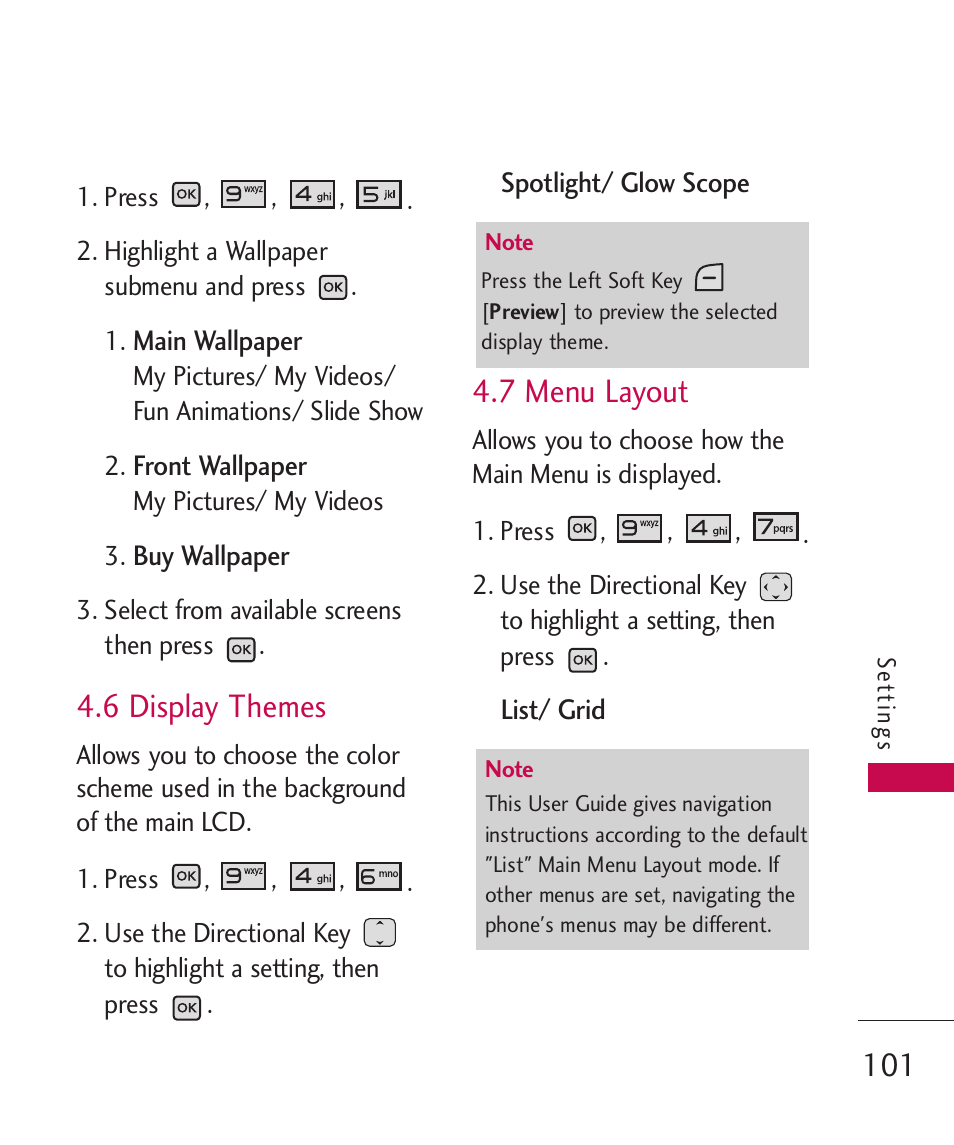 6 display themes, 7 menu layout | LG LGAX8370 User Manual | Page 103 / 338