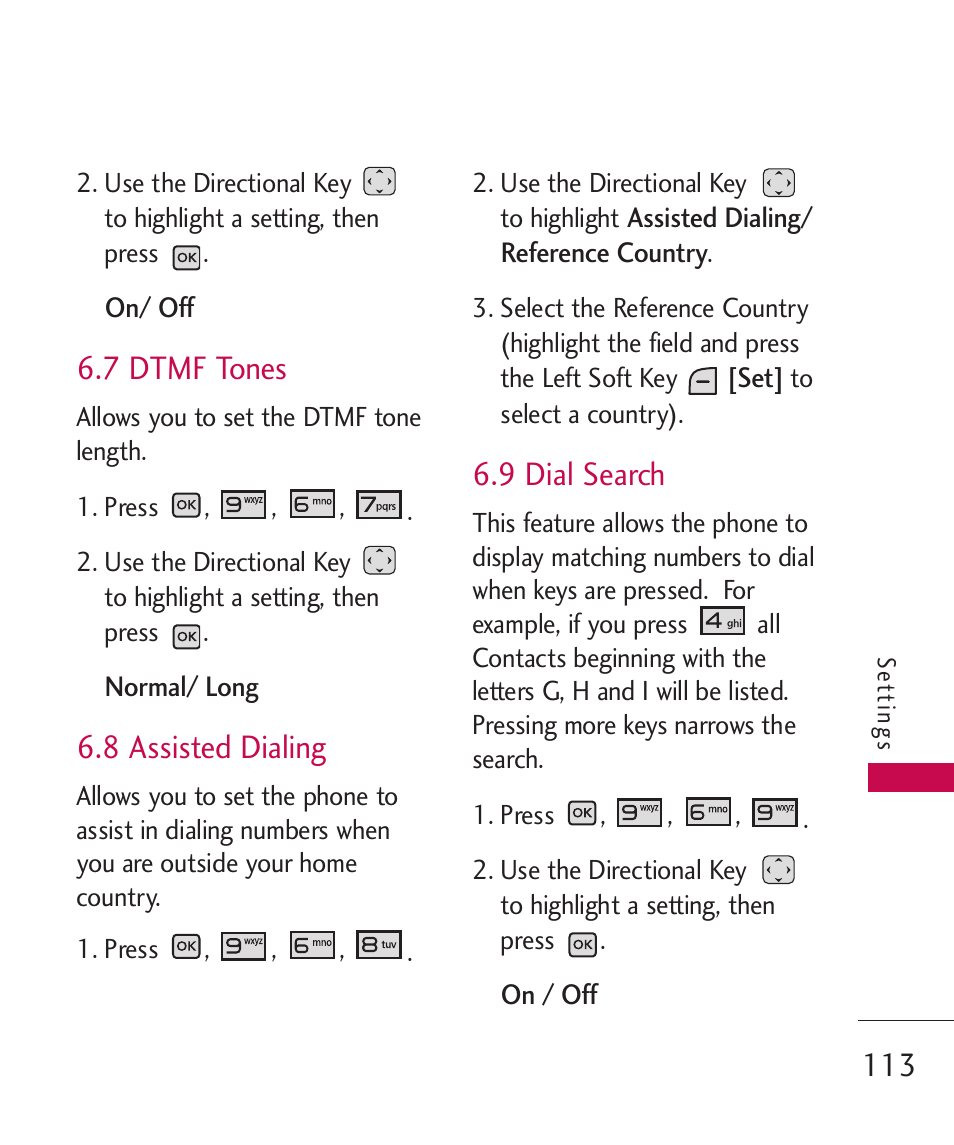 7 dtmf tones, 8 assisted dialing, 9 dial search | LG LGAX8370 User Manual | Page 115 / 338