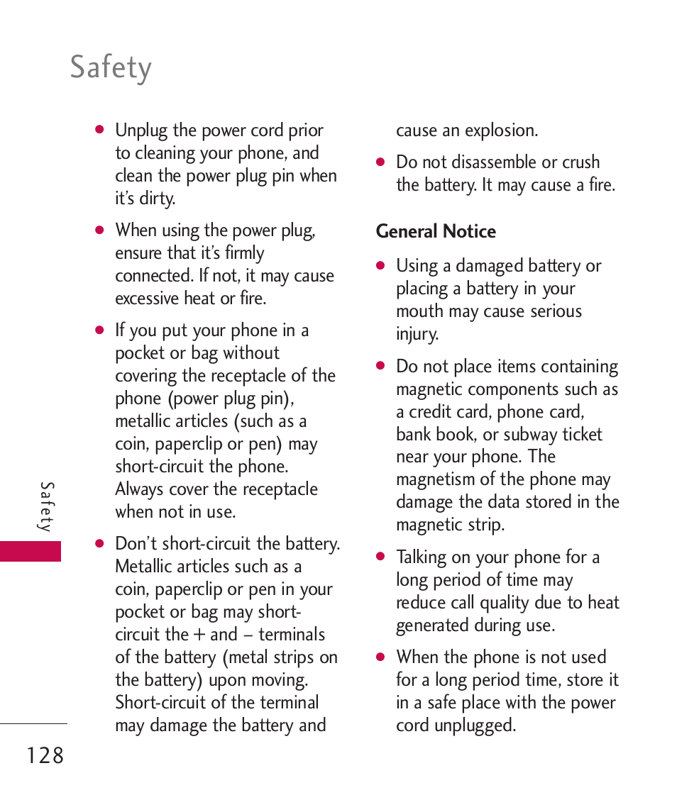 General notice, Safety | LG LGAX8370 User Manual | Page 130 / 338