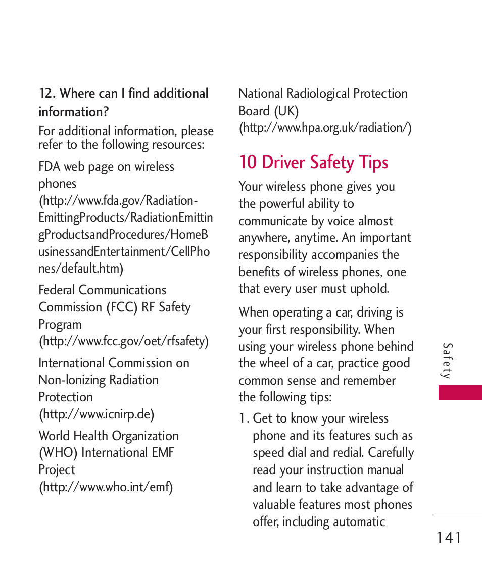 10 driver safety tips | LG LGAX8370 User Manual | Page 143 / 338