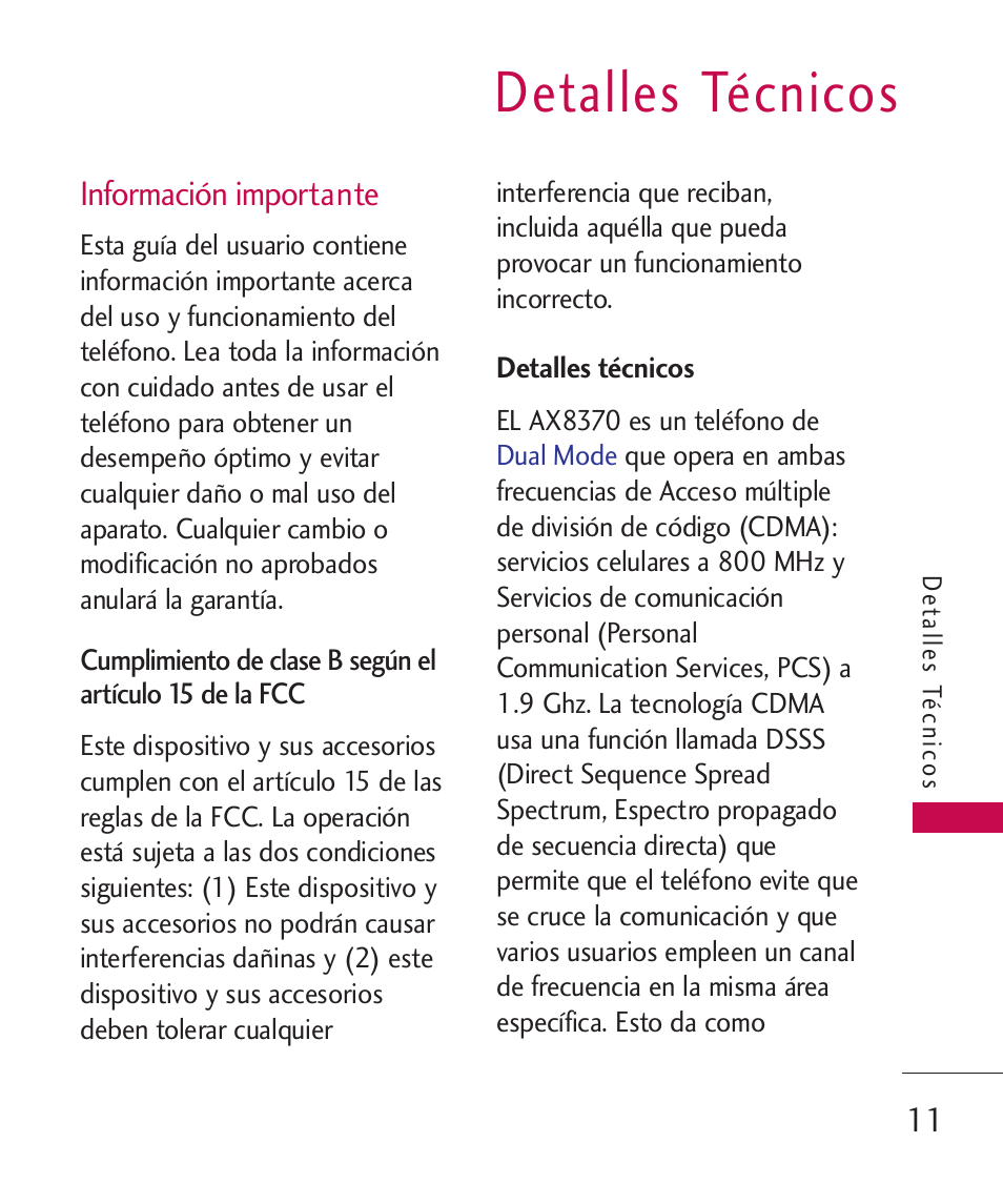 Información importante, Cumplimiento de clase b segú, Detalles técnicos | LG LGAX8370 User Manual | Page 172 / 338