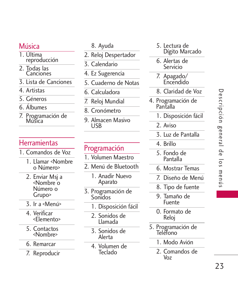 Música, Herramientas, Programación | LG LGAX8370 User Manual | Page 184 / 338