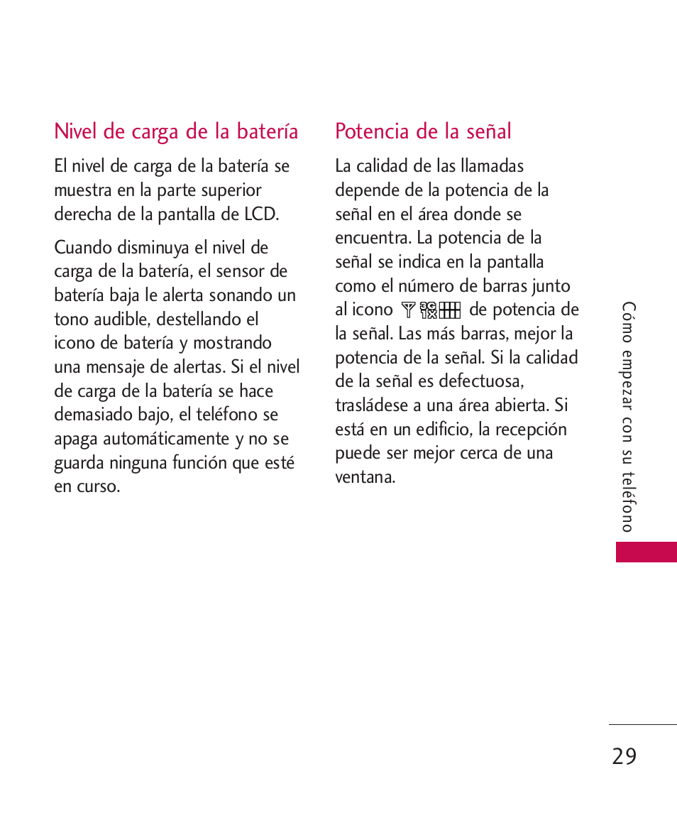 Nivel de carga de la batería, Potencia de la señal | LG LGAX8370 User Manual | Page 190 / 338