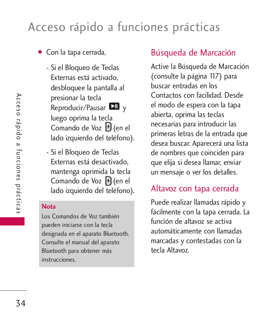 Búsqueda de marcación, Altavoz con tapa cerrada, Acceso rápido a funciones prácticas | LG LGAX8370 User Manual | Page 195 / 338