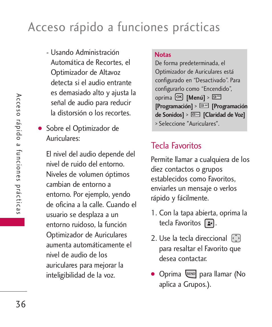 Tecla favoritos, Acceso rápido a funciones prácticas | LG LGAX8370 User Manual | Page 197 / 338