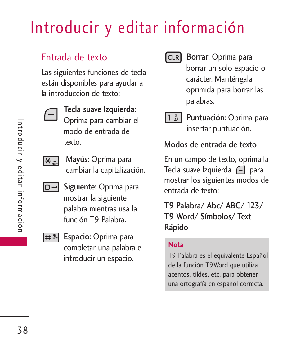 Introducir y editar información, Entrada de texto, Introducir y editar | Información | LG LGAX8370 User Manual | Page 199 / 338